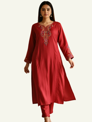 Paisley embroidered wool blend kurti