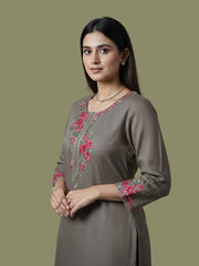 Wool blend stitched kurti with embroidery