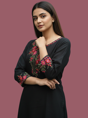 Black Wool blend stitched kurti with embroidery