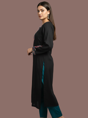 Black Paisley embroidered wool blend kurti