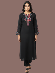 Black Paisley embroidered wool blend kurti