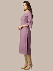 Self jacquard kurti with lining and fine embroidered detailing