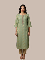 Banarasi zari kurti with lining and fine detailing on neckline