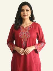 Paisley embroidered wool blend kurti