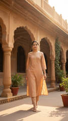 Self jacquard kurti with lining and fine lace detailing