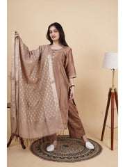 Nira Embroidered Neck 3 Piece Chanderi Silk Kurti with Dupatta & Pant