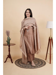 Nira Embroidered Neck 3 Piece Chanderi Silk Kurti with Dupatta & Pant