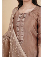 Nira Embroidered Neck 3 Piece Chanderi Silk Kurti with Dupatta & Pant