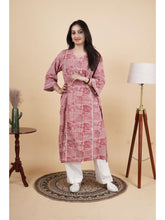 Women's Cotton Handblock Printed Kurti in Rust Pink