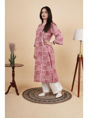 Women's Cotton Handblock Printed Kurti in Rust Pink