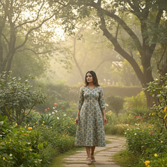 Box pleated cotton dress