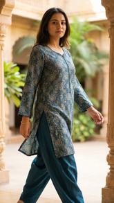 Handblock Silk Modal Printed Kurti with farshi salwar