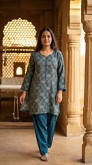 Handblock Silk Modal Printed Kurti with farshi salwar