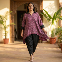 Handblock Silk Modal Printed Kaftan with tulip pants