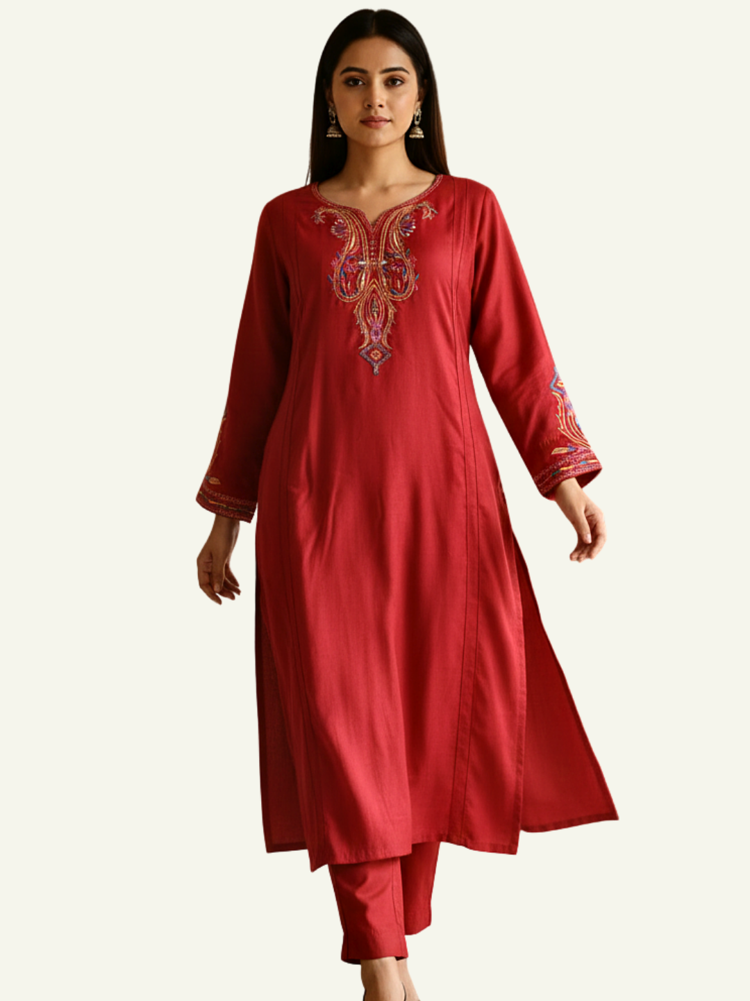 Paisley embroidered wool blend kurti