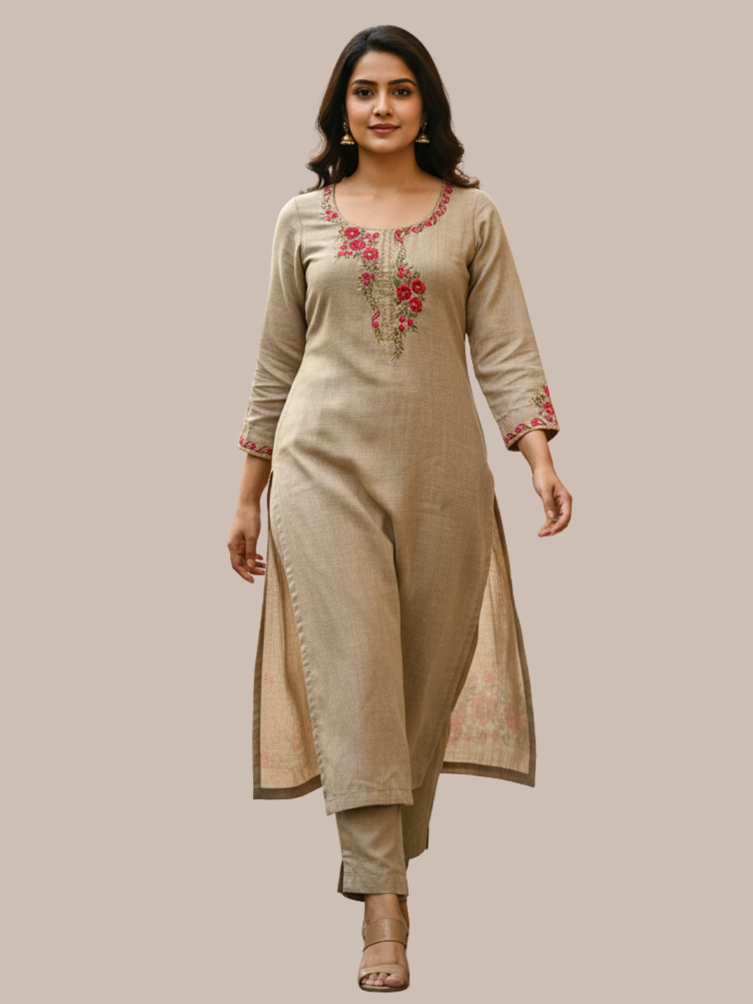 Wool Blend Floral embroidered kurti