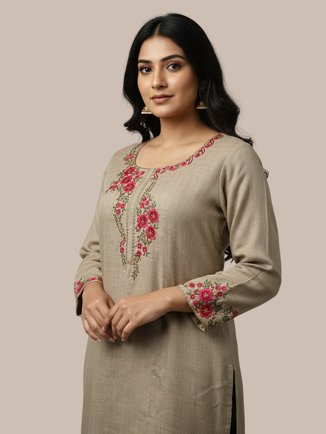 Wool Blend Floral embroidered kurti