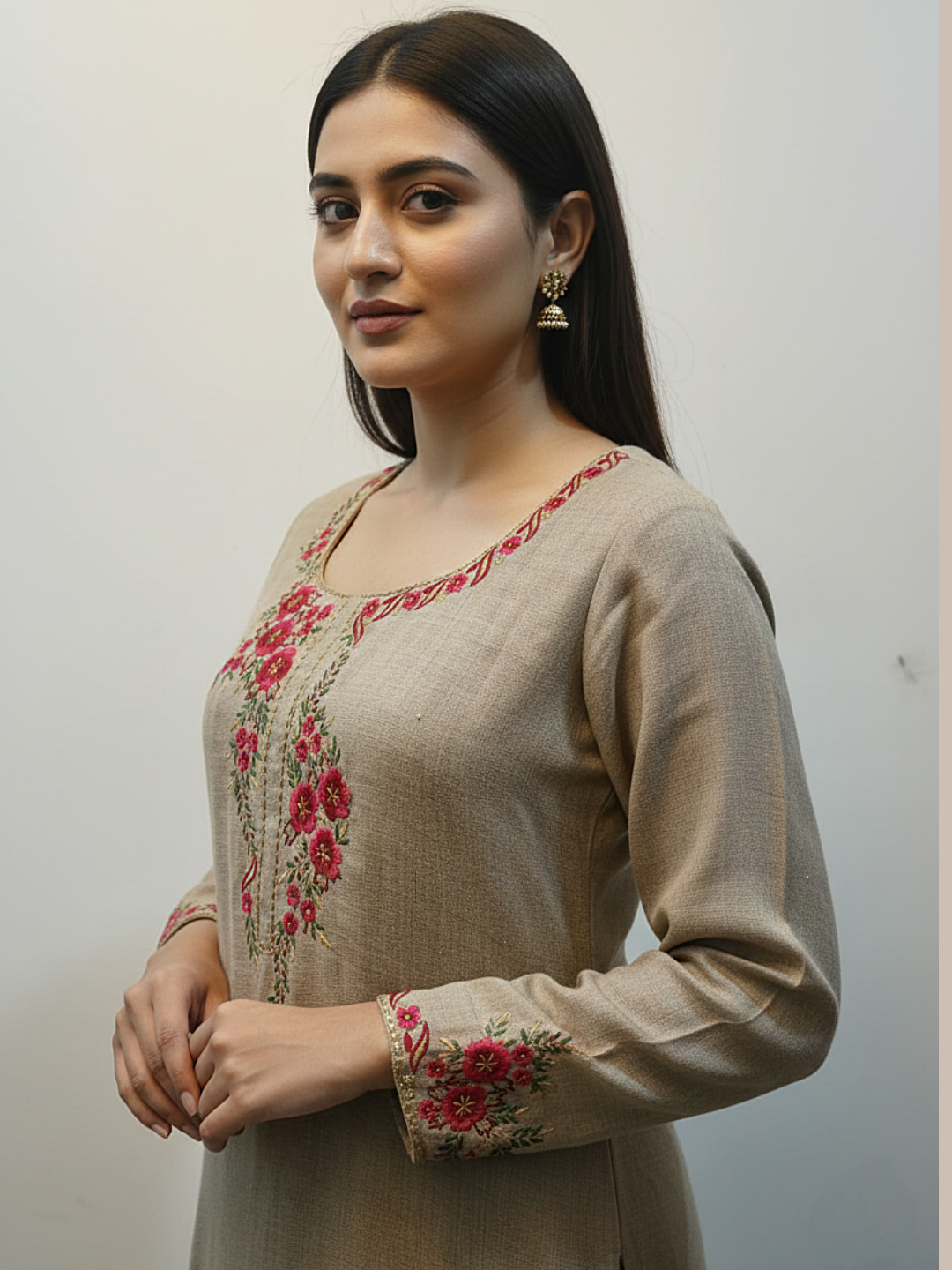 Wool Blend Floral embroidered kurti
