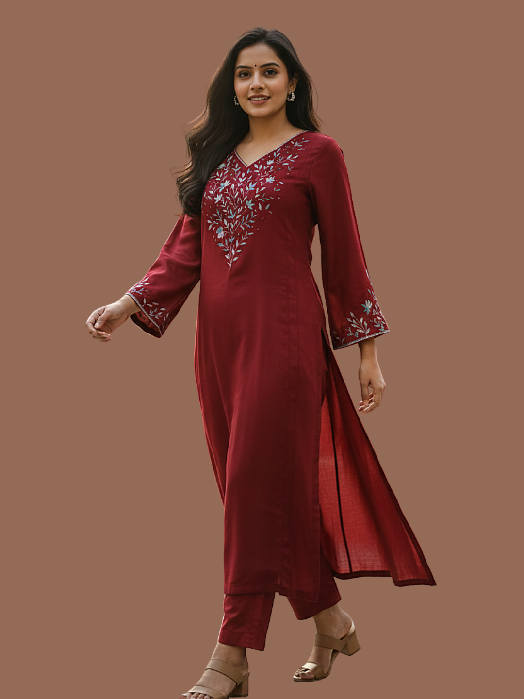Embroidered wool blend kurti