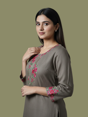 Wool blend stitched kurti with embroidery