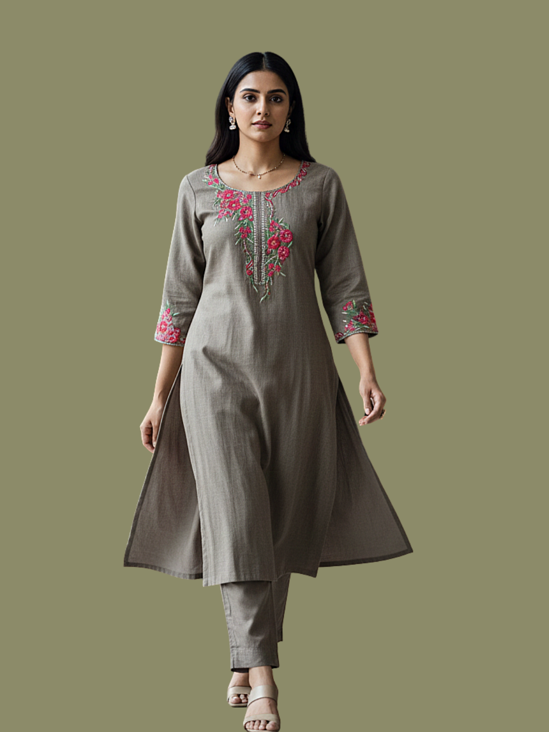 Wool blend stitched kurti with embroidery
