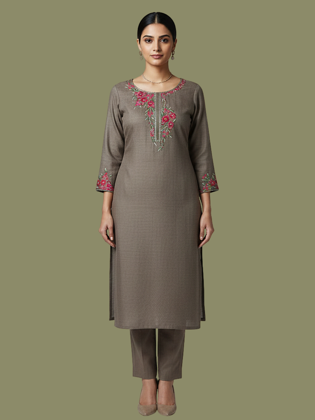 Wool blend stitched kurti with embroidery