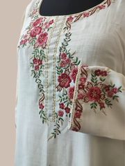 White Wool blend stitched kurti with embroidery