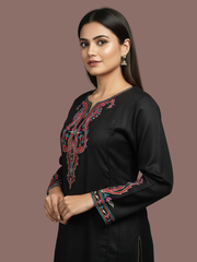 Black Paisley embroidered wool blend kurti
