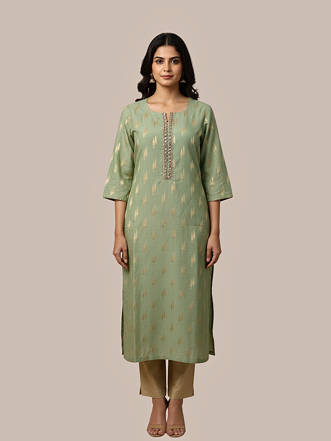 Banarasi zari kurti with lining and fine detailing on neckline