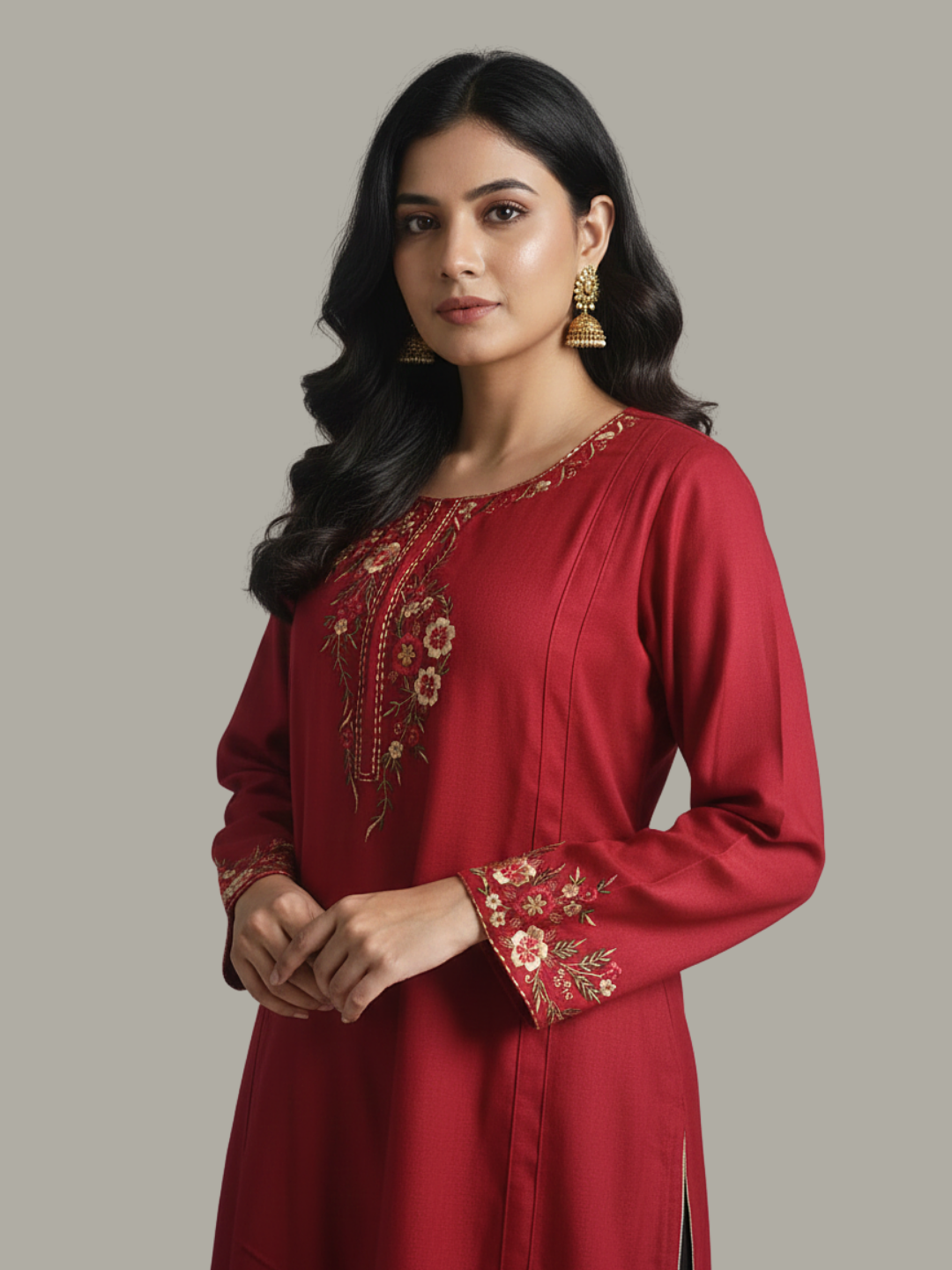 Floral Wool blend embroidered kurti