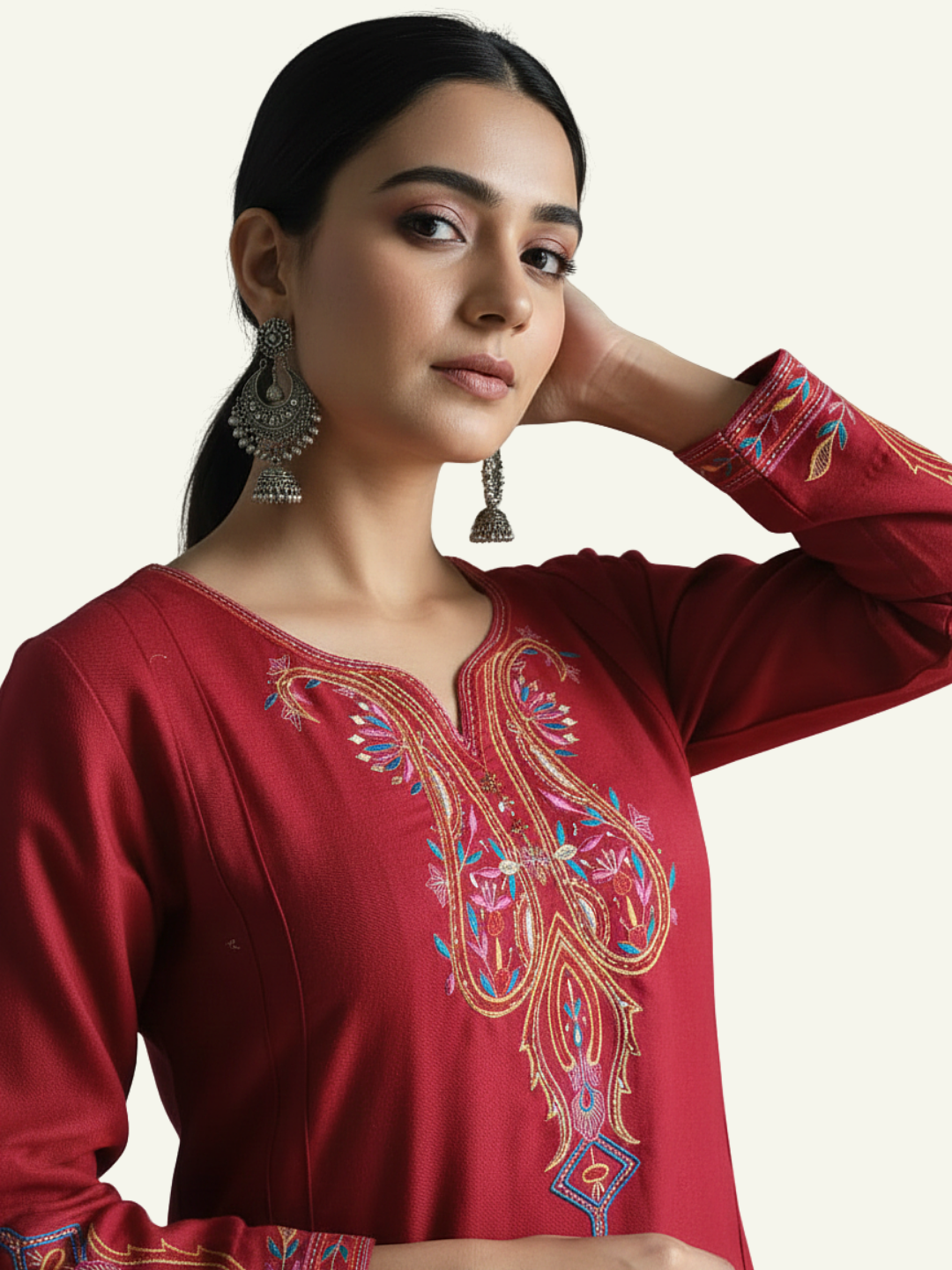 Paisley embroidered wool blend kurti