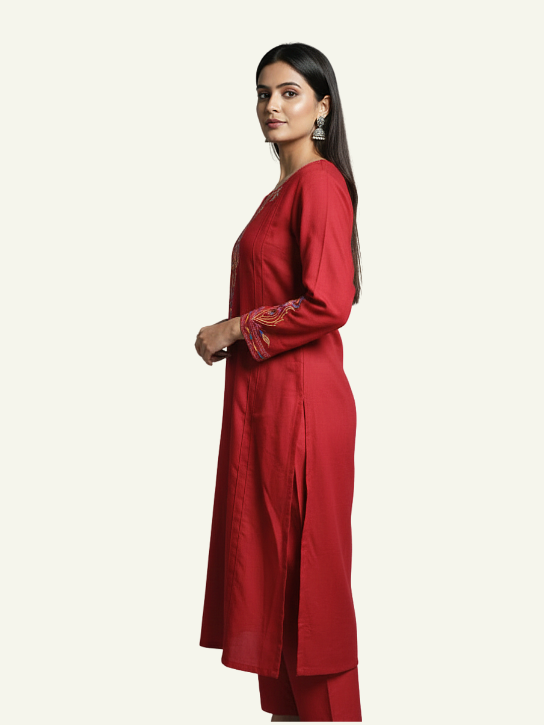 Paisley embroidered wool blend kurti