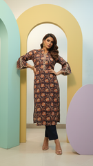 Ruhani Handcrafted printed cotton Kurti with lace