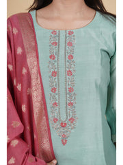 Anaa Women’s Chanderi Silk Embroidered Kurti Set with Pant & Dupatta