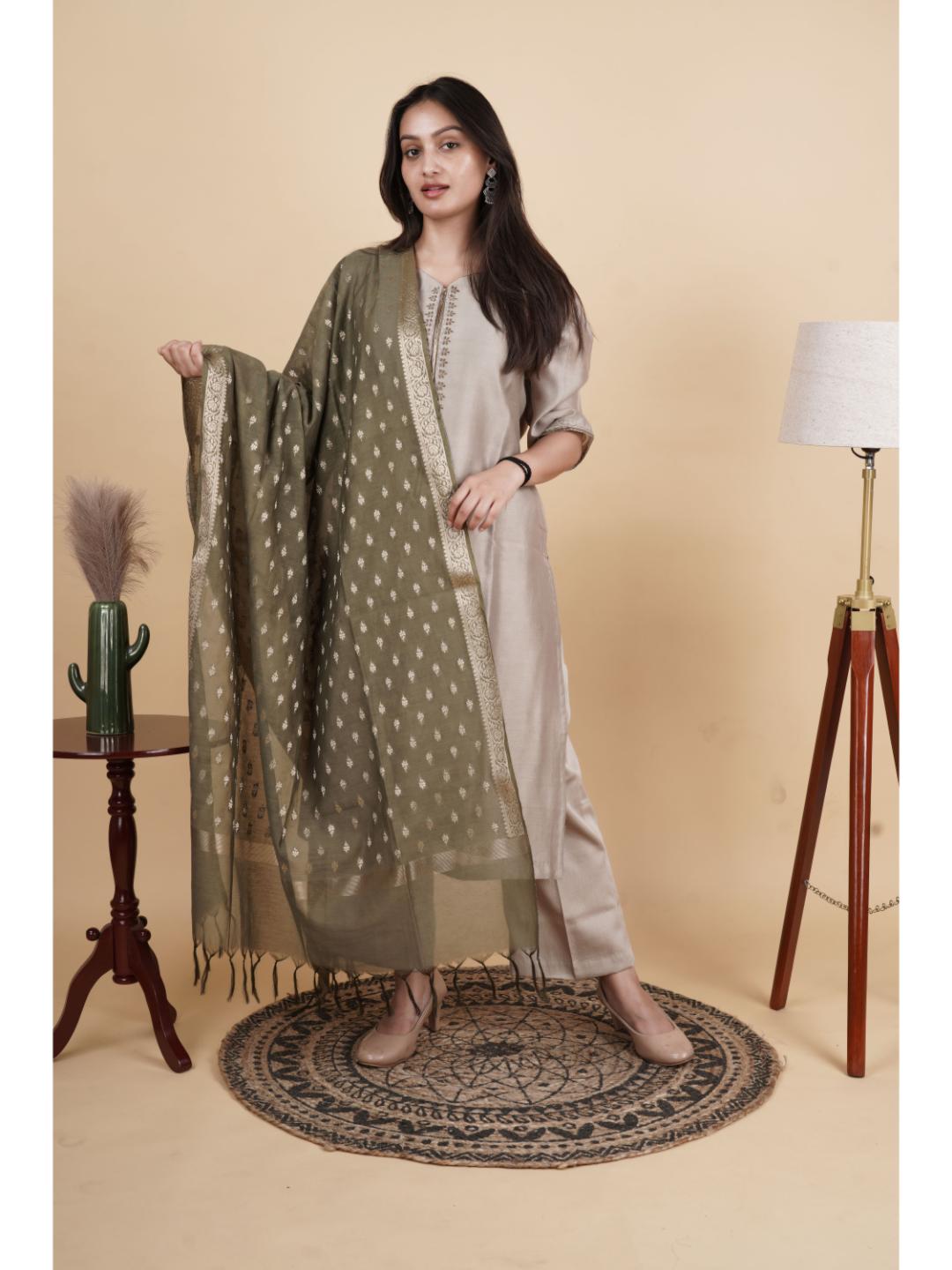 Anvi Festive Ethnic Women’s Chanderi Silk Kurti Set with Embroidered Neck