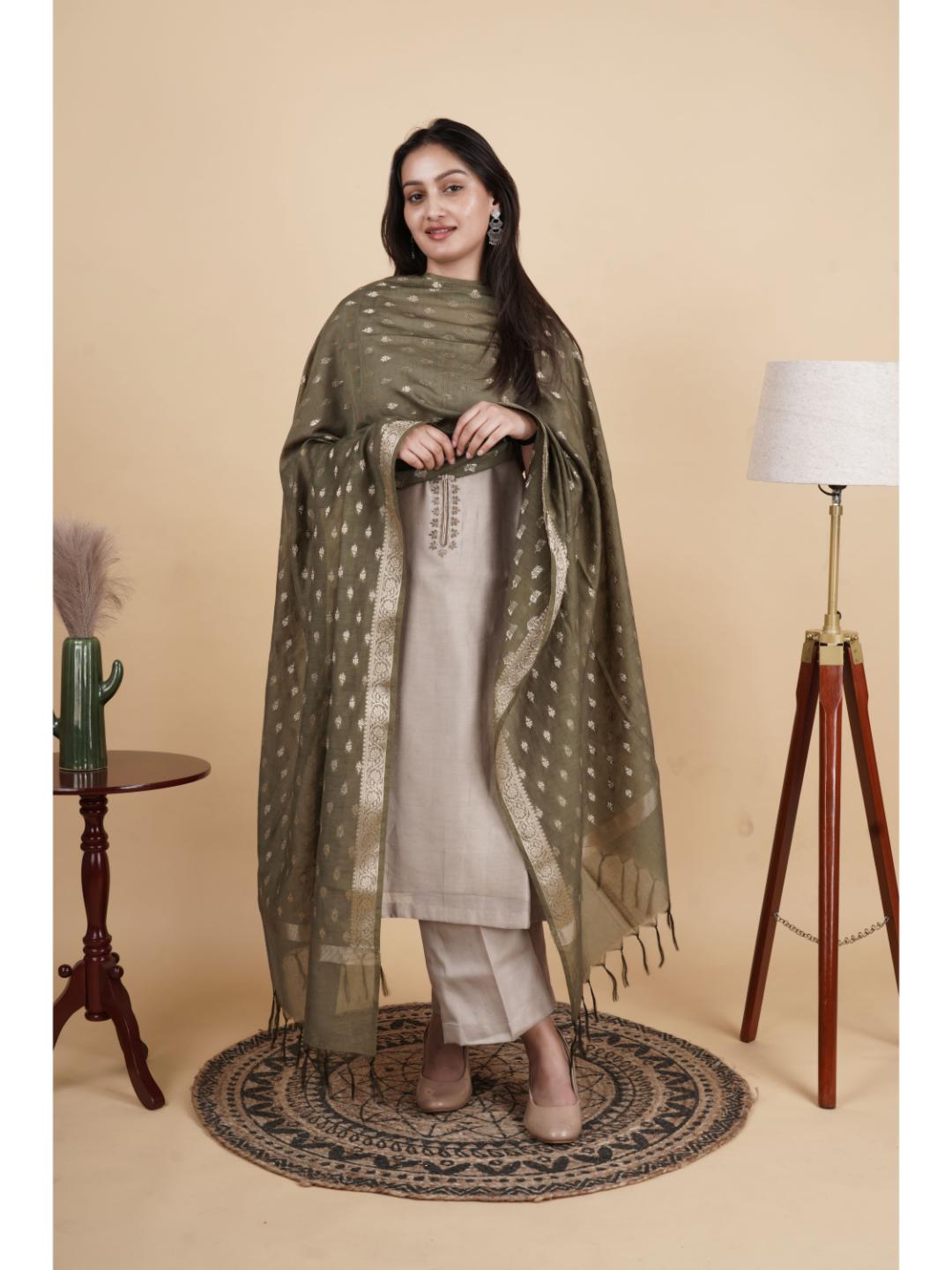 Anvi Festive Ethnic Women’s Chanderi Silk Kurti Set with Embroidered Neck