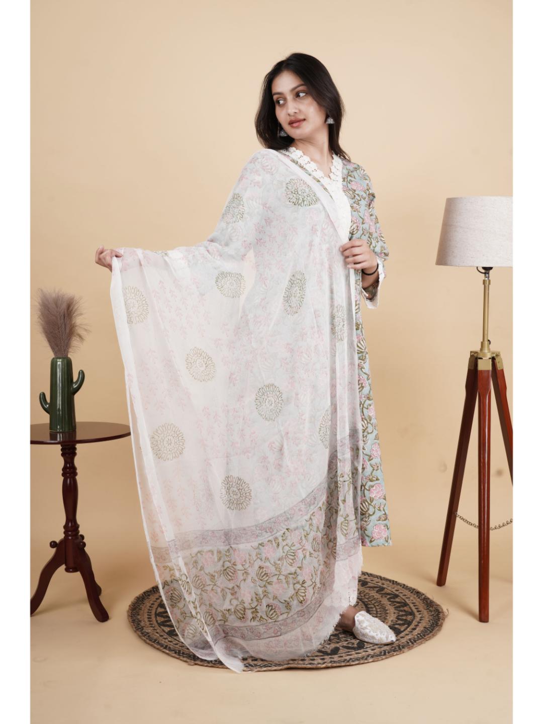 Saanvi Pure Cotton Kurti with Pant and Dupatta Set