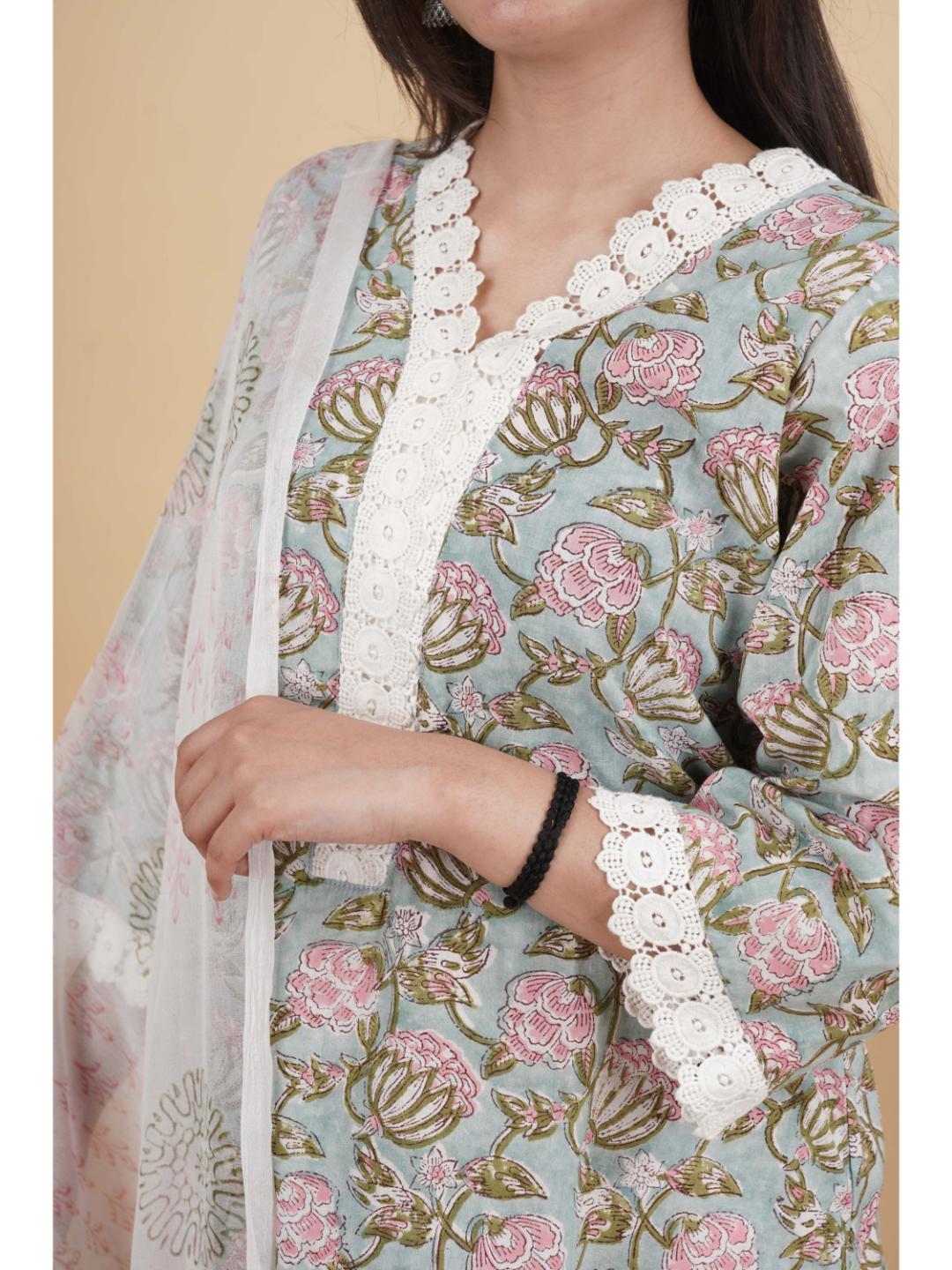 Saanvi Pure Cotton Kurti with Pant and Dupatta Set