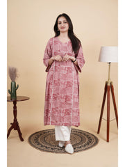 Women's Cotton Handblock Printed Kurti in Rust Pink