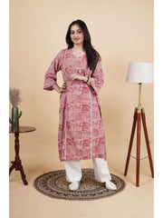 Women's Cotton Handblock Printed Kurti in Rust Pink