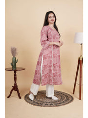 Women's Cotton Handblock Printed Kurti in Rust Pink