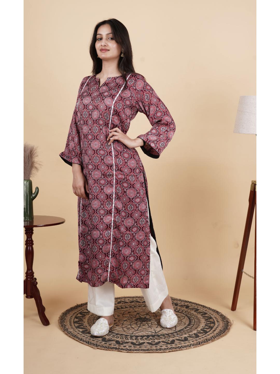 Prakriti Women's Handblock Printed Silk Modal Kurti