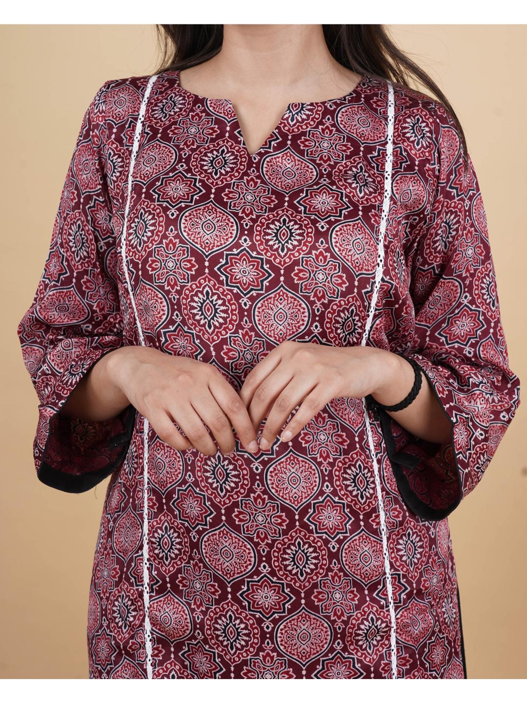 Prakriti Women's Handblock Printed Silk Modal Kurti