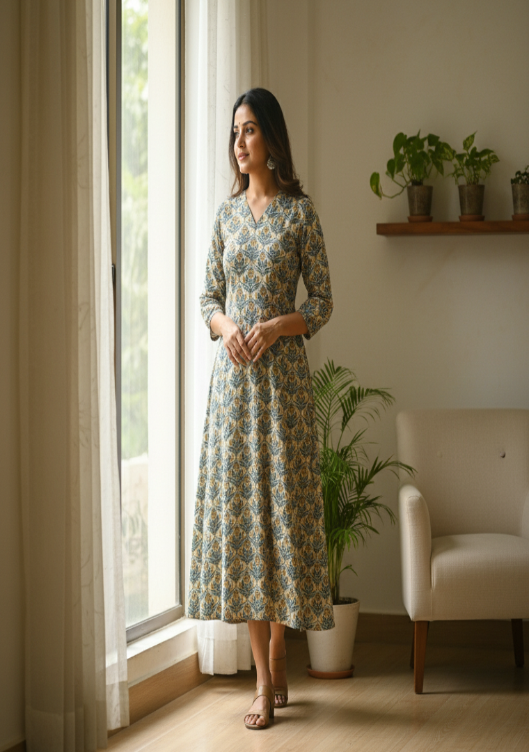 Box pleated cotton dress