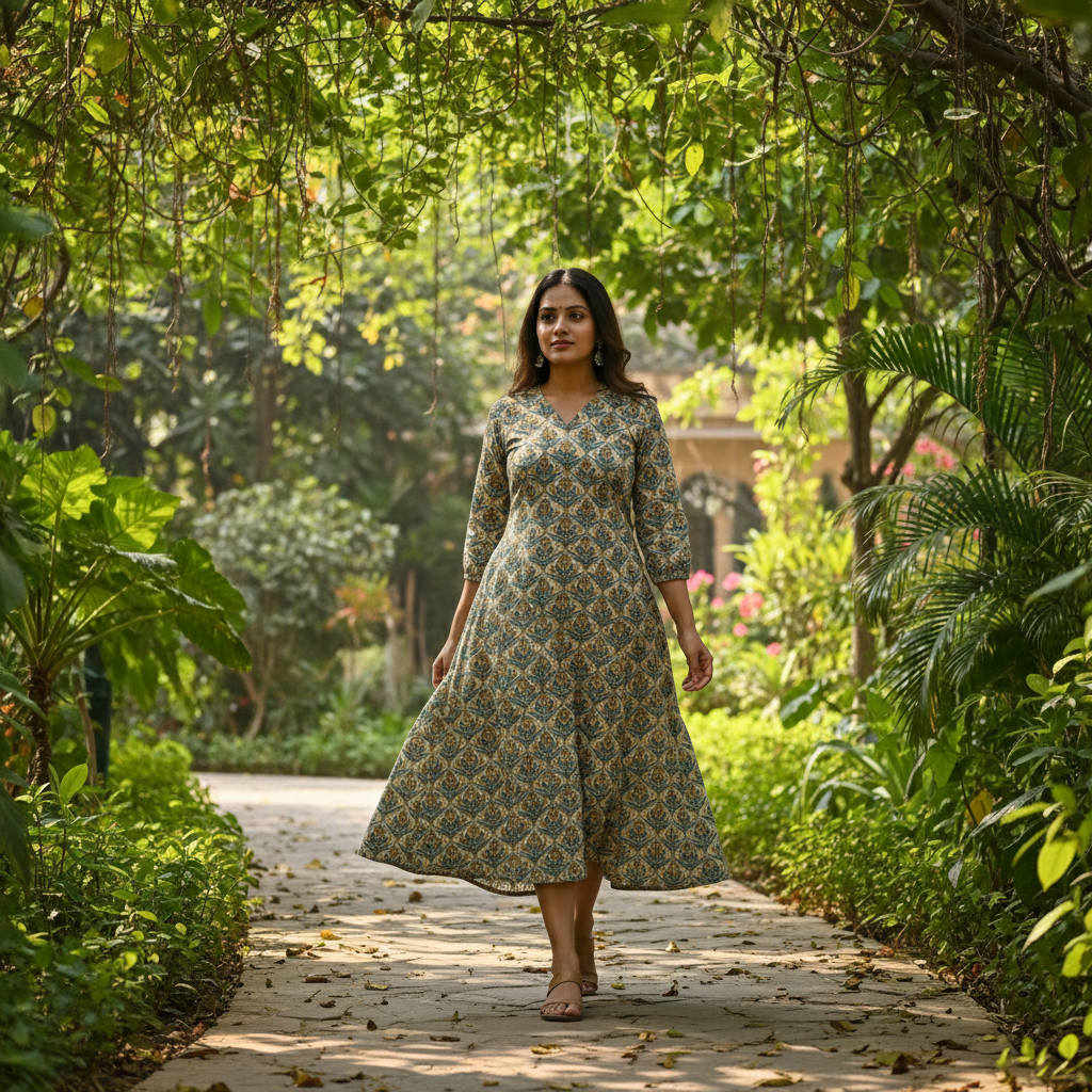 Box pleated cotton dress