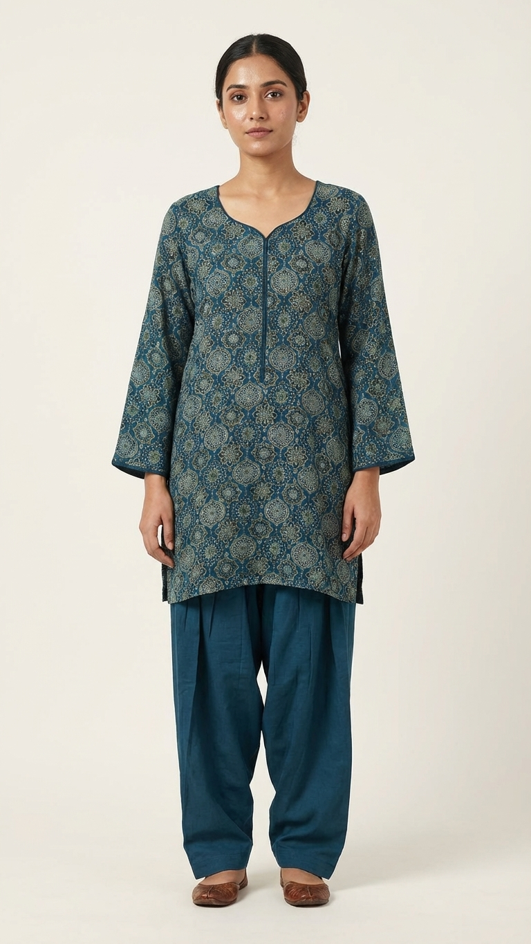 Handblock Silk Modal Printed Kurti with farshi salwar
