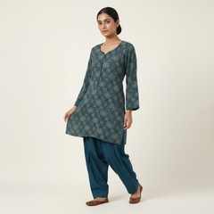 Handblock Silk Modal Printed Kurti with farshi salwar
