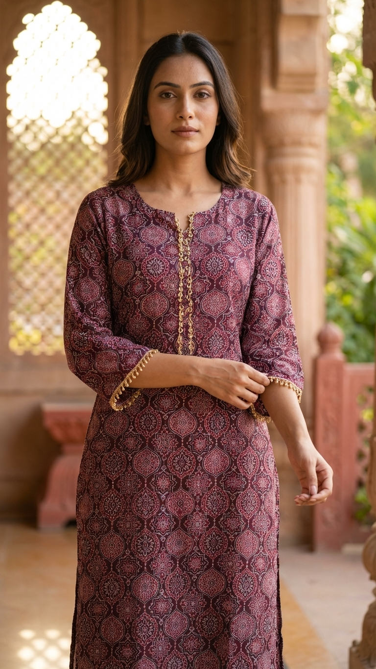 Handblock Silk Modal Printed Kurti with lining
