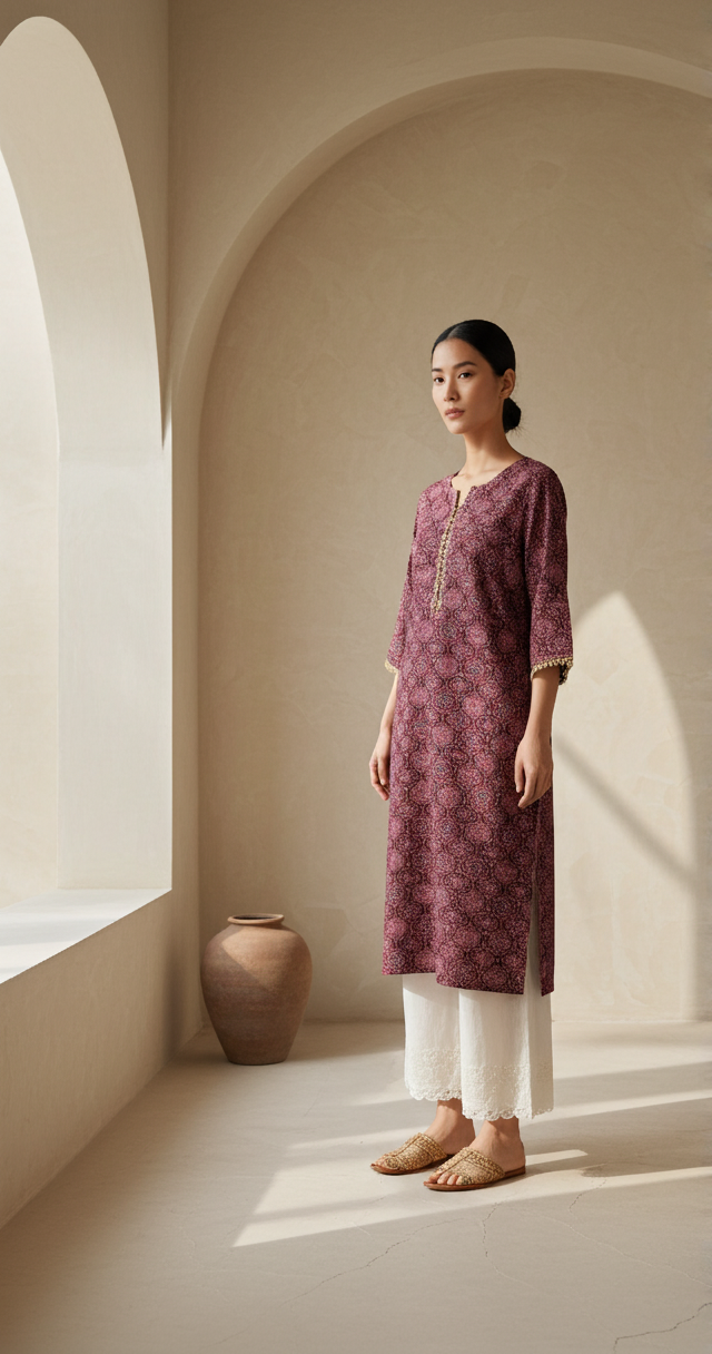 Handblock Silk Modal Printed Kurti with lining