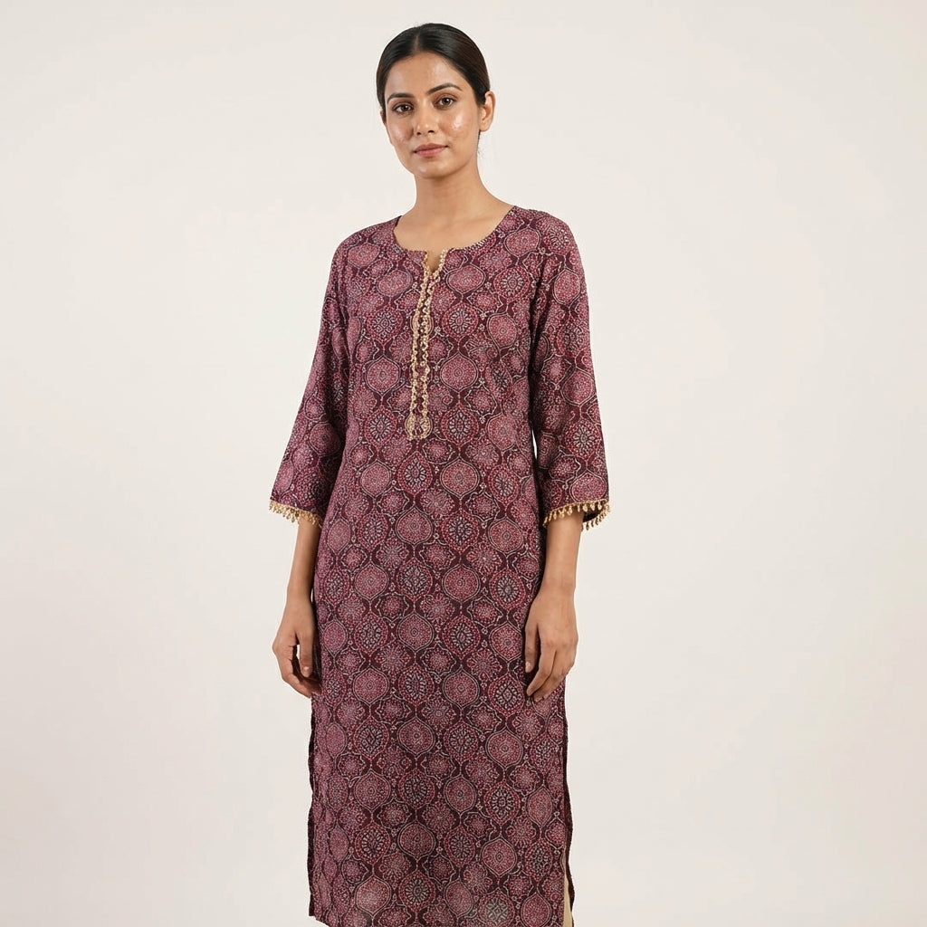Handblock Silk Modal Printed Kurti with lining